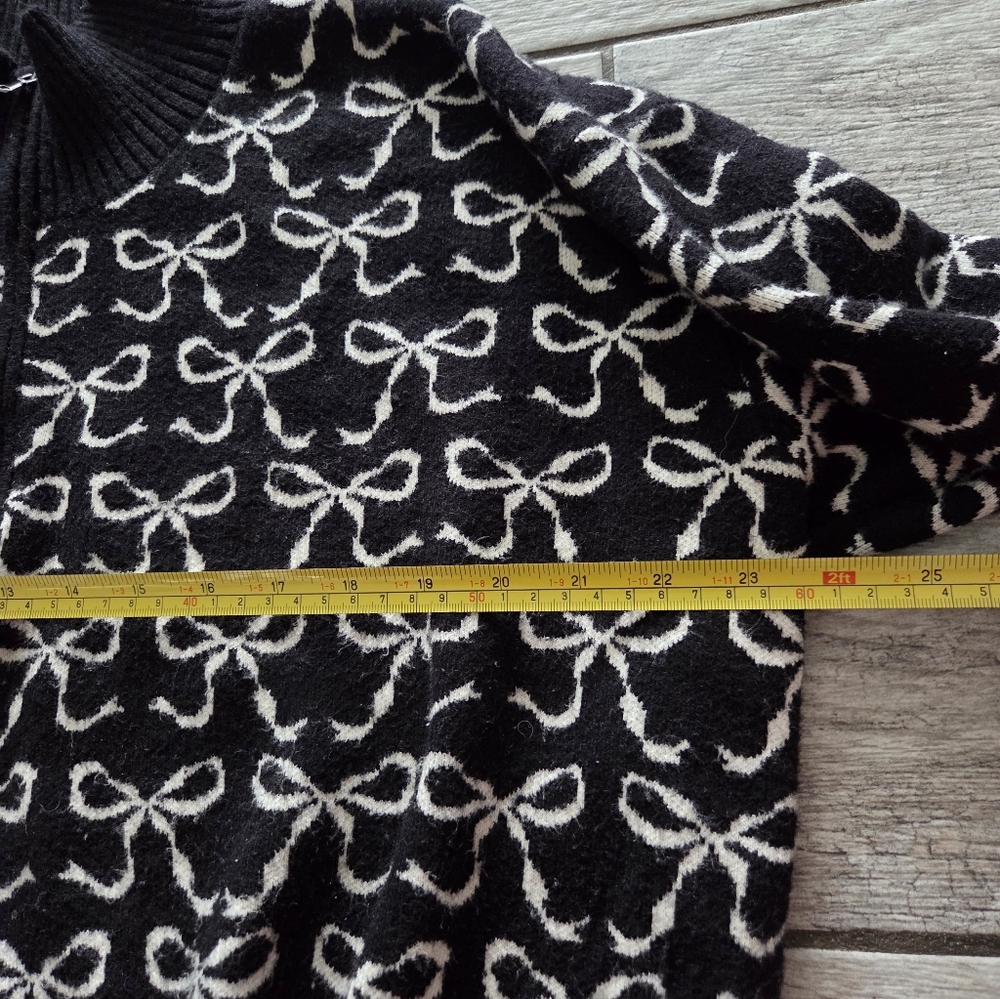 Maeve Anthropologie The Montana Mock-Neck Half-Zip Sweater‎ Black Bow Print Sz M - Picture 9 of 11